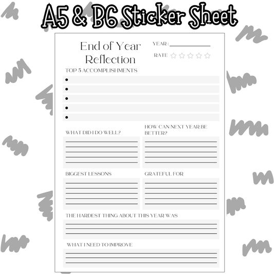 End Of Year Reflection A5 & B6 Sticker Sheet